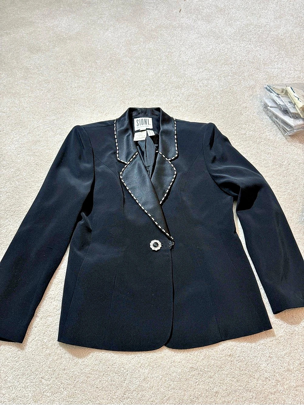 Sioni Rhinestone Trim Blazer in Black Size 14 Like New